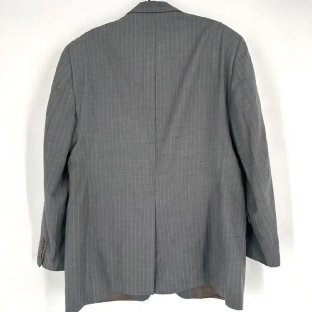 Vintage Ralph Lauren Men’s Double Breasted Blazer Wool Pinstripe‎ Gray Size 44L